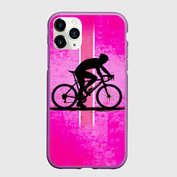 Чехол iPhone 11 Pro матовый Триатлонист на розовом, цвет: 3D-фиолетовый