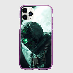 Чехол iPhone 11 Pro матовый Скелет космонавта перед планетой, цвет: 3D-фиолетовый