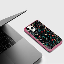 Чехол iPhone 11 Pro матовый Цветочный мелкий паттерн чёрный, цвет: 3D-малиновый — фото 2