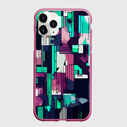 Чехол iPhone 11 Pro матовый Абстракция бирюзовый с розовым геометричный, цвет: 3D-малиновый