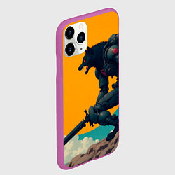 Чехол iPhone 11 Pro матовый Киберчеловек-волк, цвет: 3D-фиолетовый — фото 2