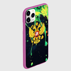 Чехол iPhone 11 Pro матовый Герб России - черный фон с зеленой краской, цвет: 3D-фиолетовый — фото 2