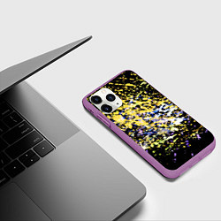 Чехол iPhone 11 Pro матовый Желто синяя краска на черном, цвет: 3D-фиолетовый — фото 2