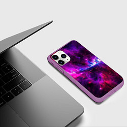 Чехол iPhone 11 Pro матовый Неоновый галактический космос, цвет: 3D-фиолетовый — фото 2