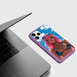 Чехол iPhone 11 Pro матовый Девушка в купальнике на фоне неба, цвет: 3D-фиолетовый — фото 2