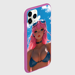 Чехол iPhone 11 Pro матовый Девушка в купальнике на фоне неба, цвет: 3D-фиолетовый — фото 2