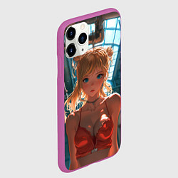 Чехол iPhone 11 Pro матовый Рыжая девушка на фоне труб, цвет: 3D-фиолетовый — фото 2