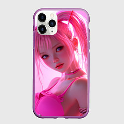 Чехол iPhone 11 Pro матовый Аниме девушка в розовом белье, цвет: 3D-фиолетовый