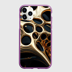 Чехол iPhone 11 Pro матовый Черно-золотая абстракция, цвет: 3D-фиолетовый