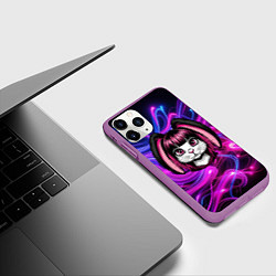 Чехол iPhone 11 Pro матовый Эмо зайка, цвет: 3D-фиолетовый — фото 2