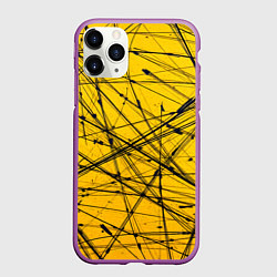Чехол iPhone 11 Pro матовый Черные штрихи на желтом, цвет: 3D-фиолетовый