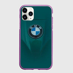 Чехол iPhone 11 Pro матовый Логотип BMW на зелёном фоне, цвет: 3D-фиолетовый