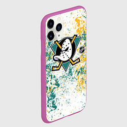Чехол iPhone 11 Pro матовый Anaheim Ducks NHL white, цвет: 3D-фиолетовый — фото 2