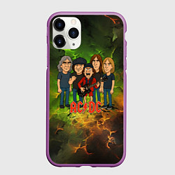 Чехол iPhone 11 Pro матовый Карикатура грууппы ACDC, цвет: 3D-фиолетовый