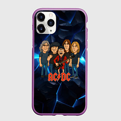 Чехол iPhone 11 Pro матовый ACDC мультяшный стиль группы, цвет: 3D-фиолетовый