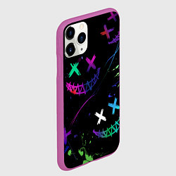 Чехол iPhone 11 Pro матовый Неновые краски - лица крипи смайл, цвет: 3D-фиолетовый — фото 2
