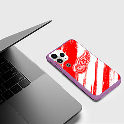 Чехол iPhone 11 Pro матовый Детройт Ред Уингз - брызги красок, цвет: 3D-фиолетовый — фото 2