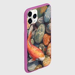 Чехол iPhone 11 Pro матовый Акварельный Кои карп и камушки галька, цвет: 3D-фиолетовый — фото 2