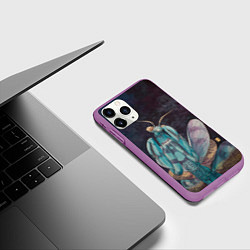 Чехол iPhone 11 Pro матовый Богомол акварельный, цвет: 3D-фиолетовый — фото 2