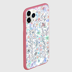 Чехол iPhone 11 Pro матовый Белый в рисованный цветочек, цвет: 3D-малиновый — фото 2