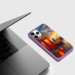 Чехол iPhone 11 Pro матовый Пейзаж с красной телефонной будкой, цвет: 3D-фиолетовый — фото 2