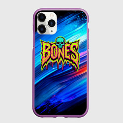 Чехол iPhone 11 Pro матовый Bones лого из краски, цвет: 3D-фиолетовый