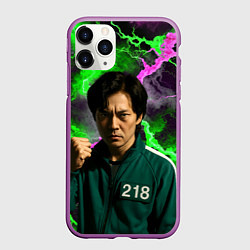 Чехол iPhone 11 Pro матовый Игра в кальмара - игрок 218 с кулаком, цвет: 3D-фиолетовый