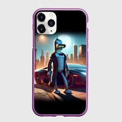 Чехол iPhone 11 Pro матовый Бендер с пистолетом - Нью-Йоркская мафия, цвет: 3D-фиолетовый