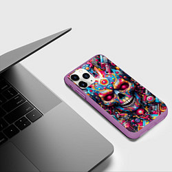 Чехол iPhone 11 Pro матовый Art cyber skull - ai art fantasy, цвет: 3D-фиолетовый — фото 2