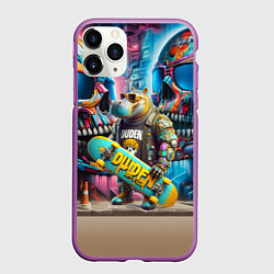 Чехол iPhone 11 Pro матовый Hippo with longboard - graffiti, цвет: 3D-фиолетовый