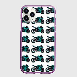 Чехол iPhone 11 Pro матовый Motorbike light blue, цвет: 3D-фиолетовый