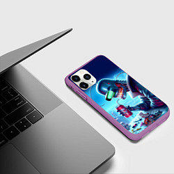 Чехол iPhone 11 Pro матовый Кибер Бендер пьёт лимонад - неоновое свечение, цвет: 3D-фиолетовый — фото 2