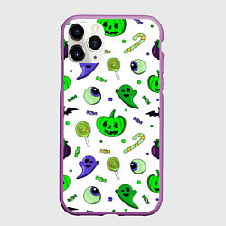 Чехол iPhone 11 Pro матовый Halloween light green pumpkin ghost pattern, цвет: 3D-фиолетовый