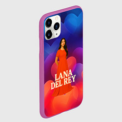 Чехол iPhone 11 Pro матовый Lana Del Rey на фоне сердечек, цвет: 3D-фиолетовый — фото 2