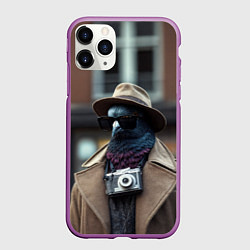 Чехол iPhone 11 Pro матовый Голубь шпион с ретро фотокамерой, цвет: 3D-фиолетовый