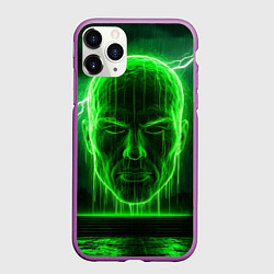 Чехол iPhone 11 Pro матовый Неоновая голова, цвет: 3D-фиолетовый
