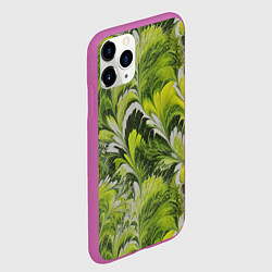 Чехол iPhone 11 Pro матовый Мраморный абстрактный паттерн - зеленые и желтые о, цвет: 3D-фиолетовый — фото 2