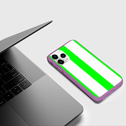 Чехол iPhone 11 Pro матовый Color light green white lines, цвет: 3D-фиолетовый — фото 2