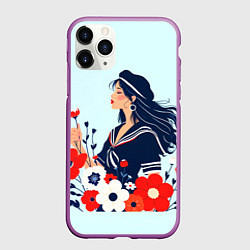 Чехол iPhone 11 Pro матовый Девушка моряка, цвет: 3D-фиолетовый