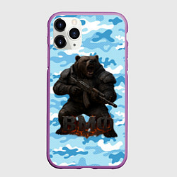 Чехол iPhone 11 Pro матовый ВМФ злой медведь с автоматом, цвет: 3D-фиолетовый
