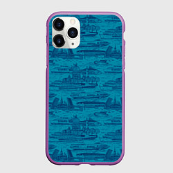Чехол iPhone 11 Pro матовый Корюшка пошла по Неве на синем фоне, цвет: 3D-фиолетовый