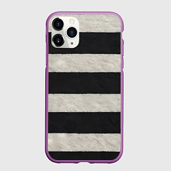 Чехол iPhone 11 Pro матовый Текстурные черно-белые полосы, цвет: 3D-фиолетовый