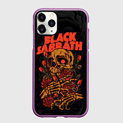 Чехол iPhone 11 Pro матовый Black Sabbath skeleton with roses, цвет: 3D-фиолетовый