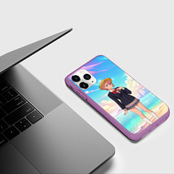Чехол iPhone 11 Pro матовый Дандадан Сиратори Айра на берегу моря, цвет: 3D-фиолетовый — фото 2