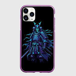 Чехол iPhone 11 Pro матовый Неоновый призрак самурай, цвет: 3D-фиолетовый