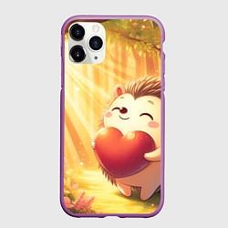 Чехол iPhone 11 Pro матовый Солнечный ёж в лесу, цвет: 3D-фиолетовый