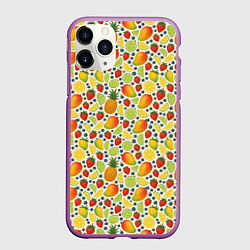 Чехол iPhone 11 Pro матовый Ягоды и фрукты паттерн, цвет: 3D-фиолетовый