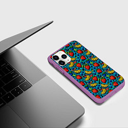 Чехол iPhone 11 Pro матовый Летний вайб - фрукты и ягоды паттерн, цвет: 3D-фиолетовый — фото 2