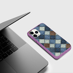 Чехол iPhone 11 Pro матовый Джинсовый пэчворк ромбовый узор, цвет: 3D-фиолетовый — фото 2