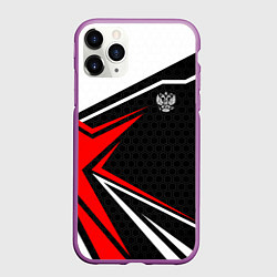 Чехол iPhone 11 Pro матовый Герб России - красный спортивный, цвет: 3D-фиолетовый